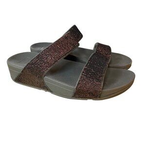 Fitflop Sequin Strappy Slide Sandals Gray Sz 8